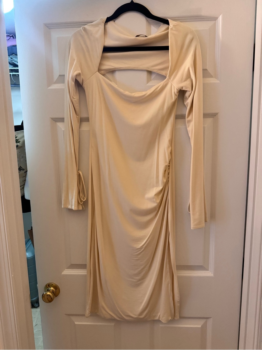 Oh Polly Cream Long Sleeve Cutout Midi Dress